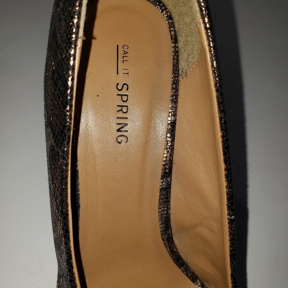 Brown Metallic Snake Print Platform Block Heels Women Sz 7 Career Workwear Pumps - Picture 8 of 13